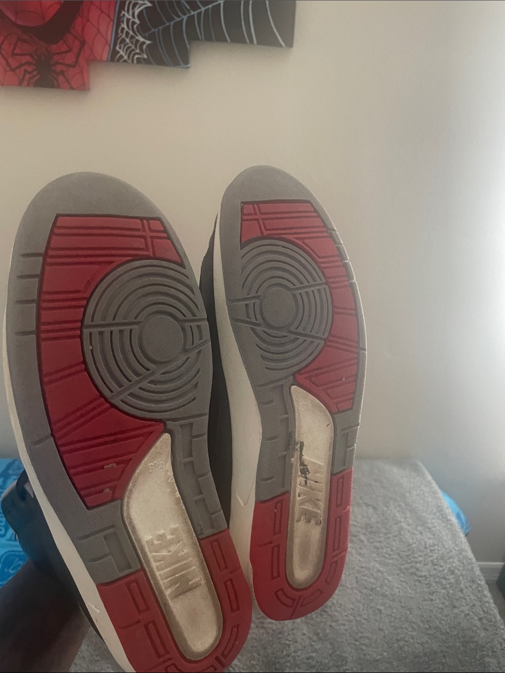 Jordan Men's Black and Gray High-Top Sneakers with Red Accent - Picture 6 of 6